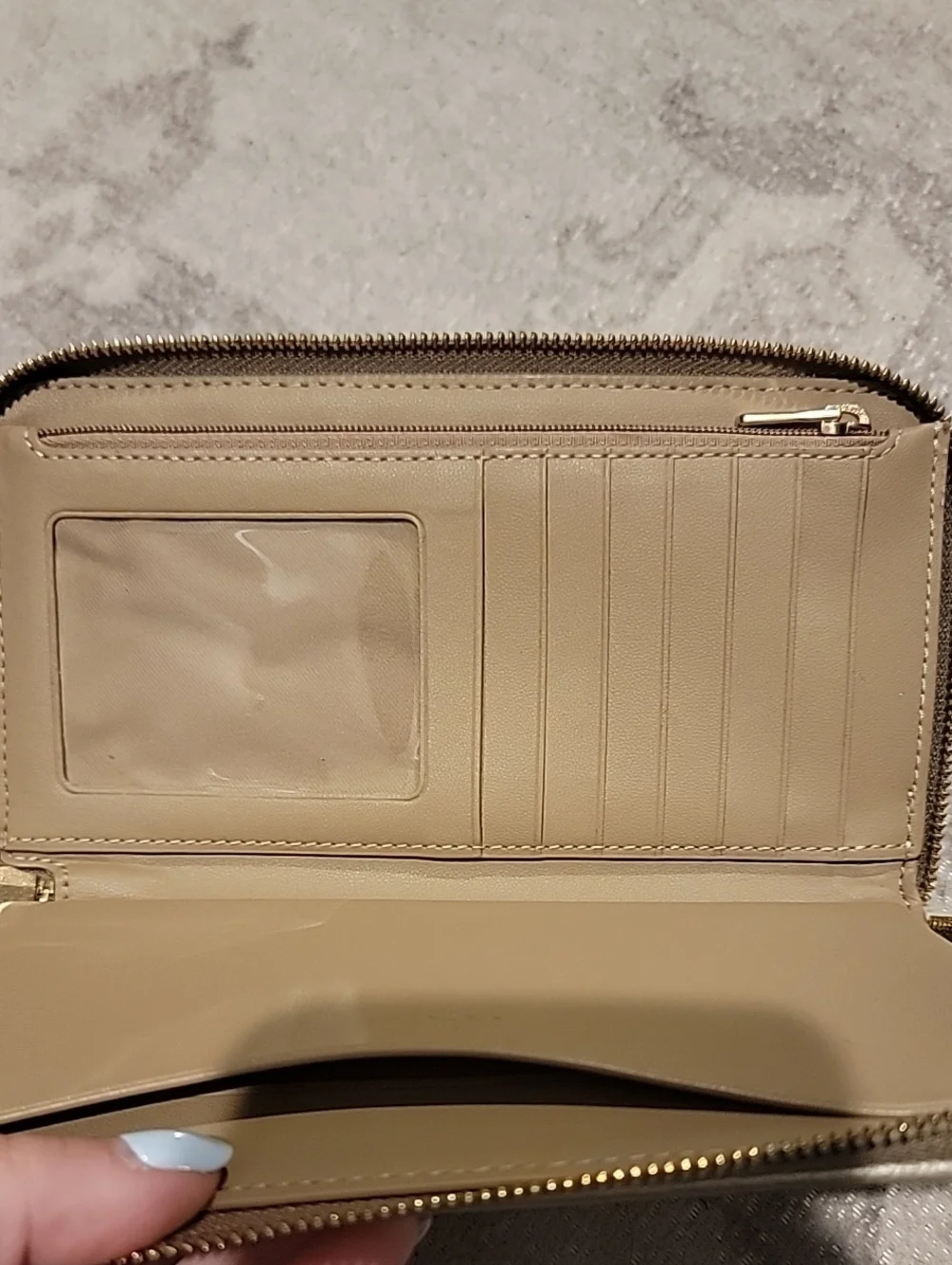 Coach Dempsey Beige and Pink Signature Zip Wallet With Leather Logo Patch